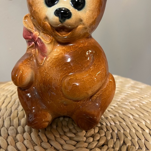 2/$10 Teddy Bear Royal Copley vintage planter maternity New baby vase red bow - Picture 7 of 7